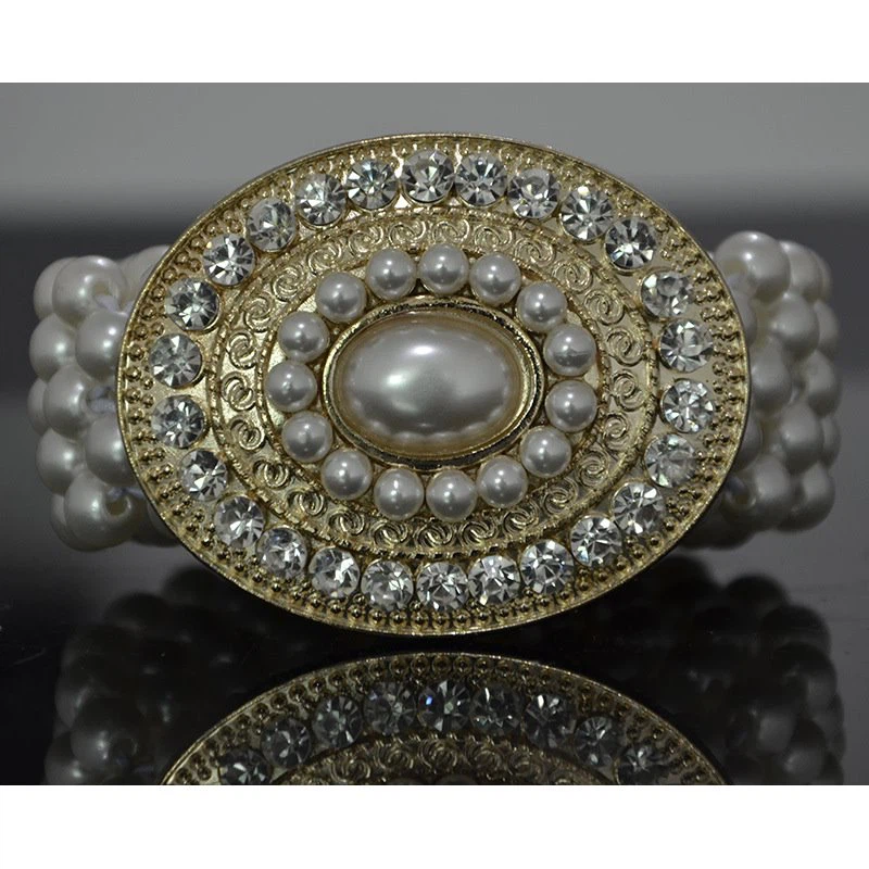Wide Thick Leather Belt with Pearl